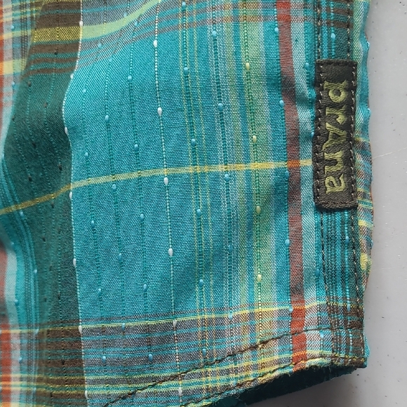 LG prAna Ostend Plaid Short Sleeve Shirt Organic Cotton Blend Green Yellow - Picture 4 of 10